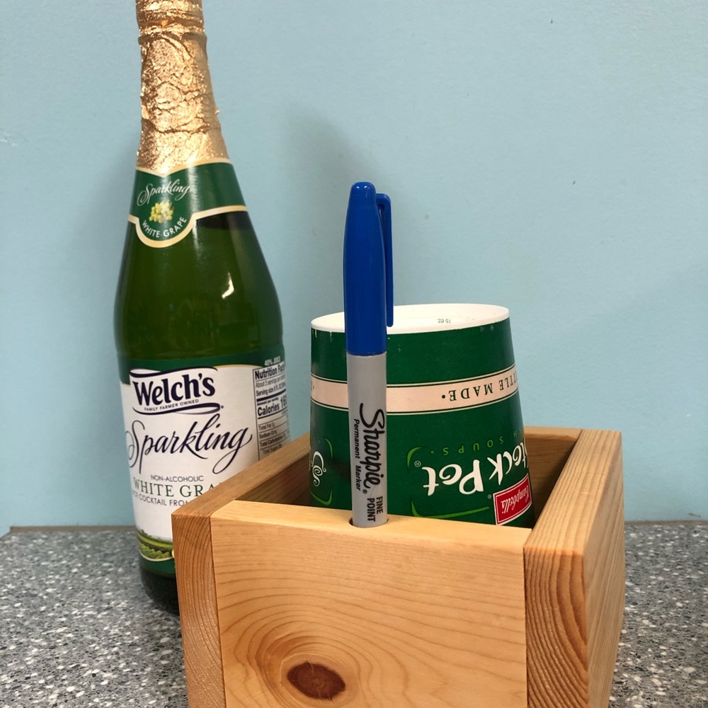 Handcrafted cup holder.